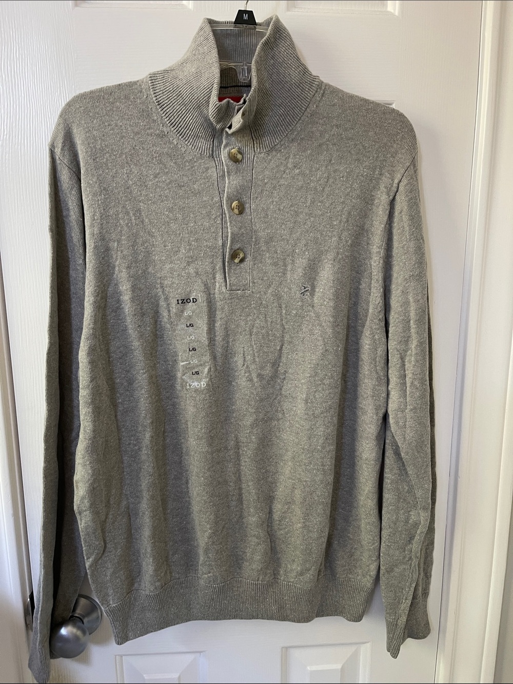Izod Gray Quarter-Button Mock Neck Pullover